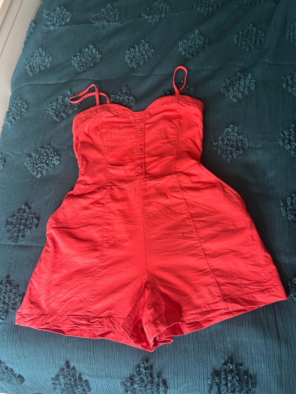 Abercrombie & Fitch Coral/light Red Smocked Romper - Picture 2 of 6